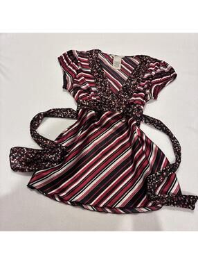 Speechless satin striped + polka dot babydoll top with waist tie!! size medium